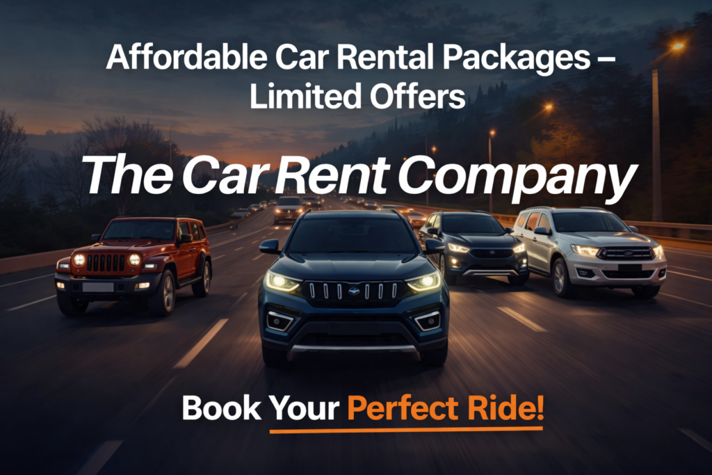 Affordable SUV car rental packages by The Car Rent Company with multiple luxury SUVs on highway
