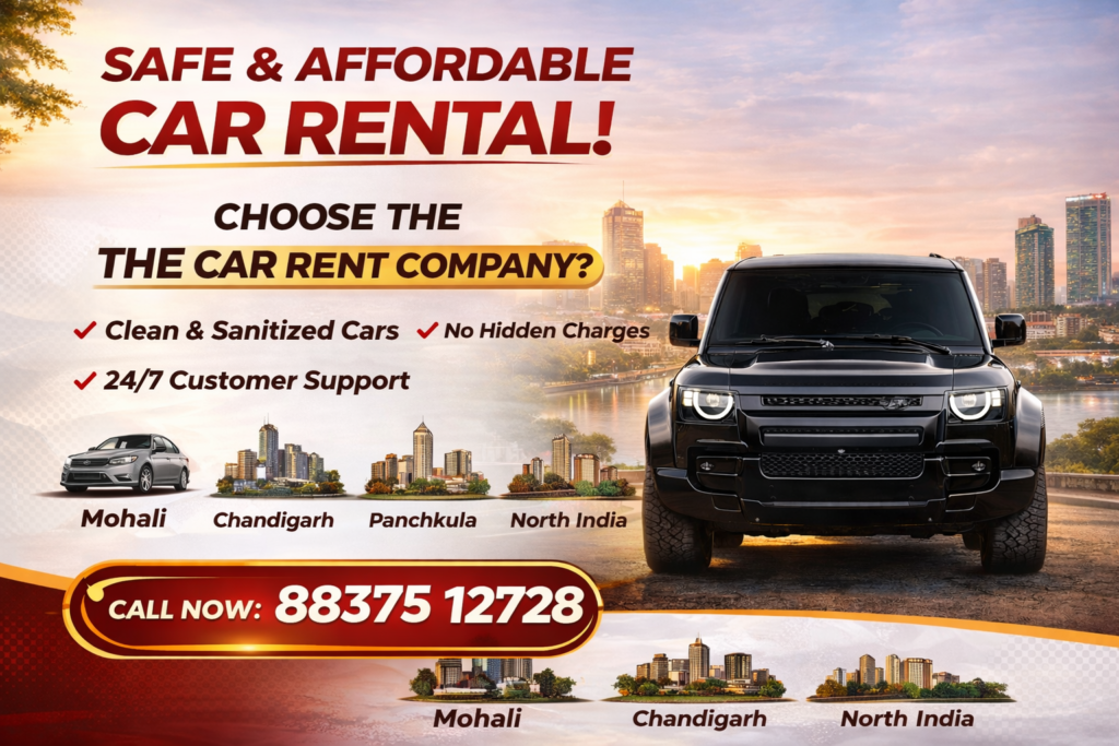 “The Car Rent Company self drive car rental in Chandigarh with clean and sanitized SUV”